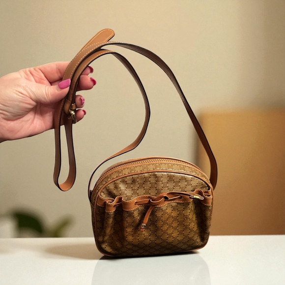 Celine Handbags - Celine Brown Tan Monogram Crossbody Bag